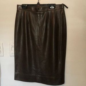 Chanel Boutique Brown Leather Pencil Skirt